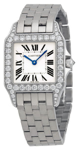 Cartier Santos Demoiselle 18kt White Gold Diamond Large Ladies Watch #WF9004Y8 - Watches of America