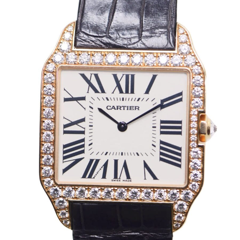 Cartier Santos-Dumont Diamond Bezel Manual Wind 18 kt Rose Gold Men's Watch #WH100751 - Watches of America #2