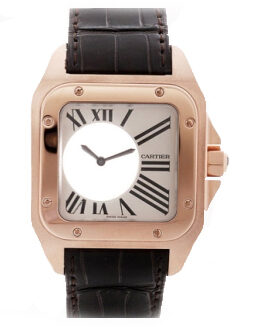 Cartier Santos Mysterieuse 18k Rose Gold and Alligator Leather Unisex Watch #W20115Y1 - Watches of America