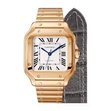 Cartier Santos Silver Opaline Dial Automatic Ladies 18kt Rose Gold Medium Watch #WGSA0008 - Watches of America