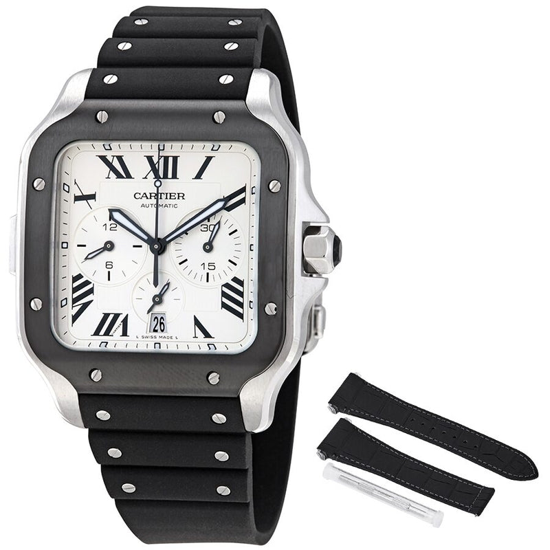 Cartier Santos XL Chronograph Silver Dial Men's Watch #WSSA0017 - Watches of America