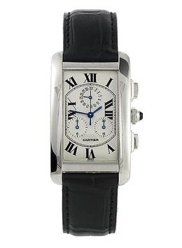 Cartier Tank Americaine Silver Dial 18kt White Gold Men's Watch #W2603356 - Watches of America