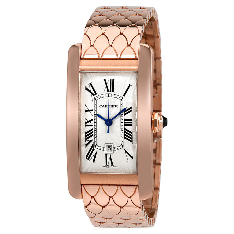 Cartier Tank Americaine 18kt Pink Gold Silvered Flinque Dial Ladies Watch #W2620032 - Watches of America