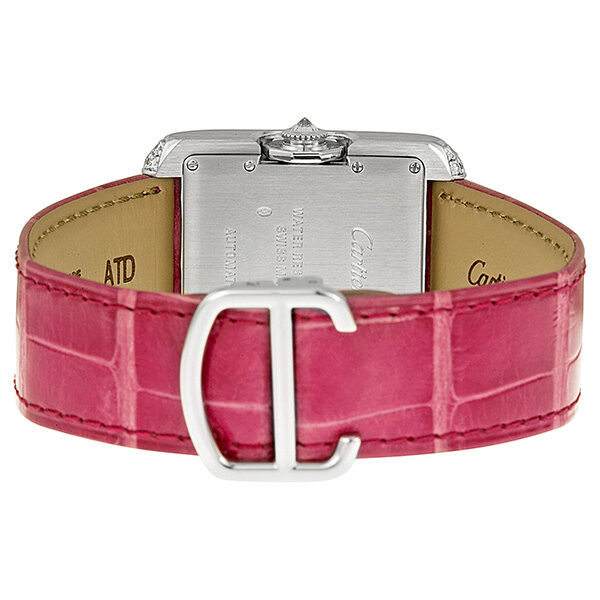 Cartier Tank Anglaise Large 18k White Gold Diamond Bezel Pink Leather Watch #WT100018 - Watches of America #3