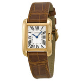 Cartier Tank Anglaise Silver Dial 18k Rose Gold Brown Leather Small Ladies Watch #W5310027 - Watches of America