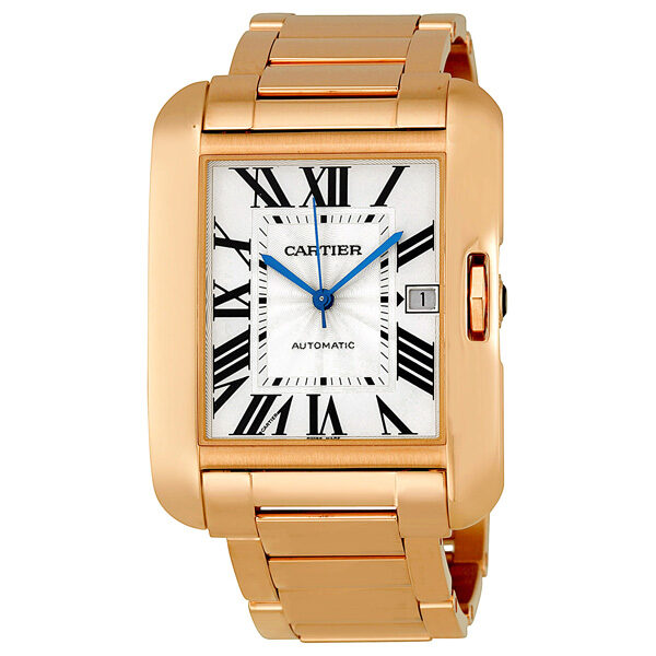 Cartier Tank Anglaise Silver Dial 18k Rose Gold Men's Watch #W5310002 - Watches of America
