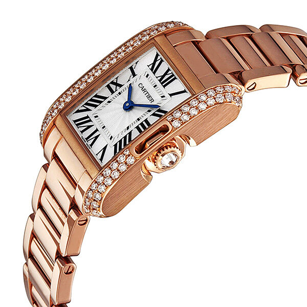 Cartier Tank Anglaise Silver Dial 18kt Rose Gold Diamond Ladies Watch #WT100002 - Watches of America #2