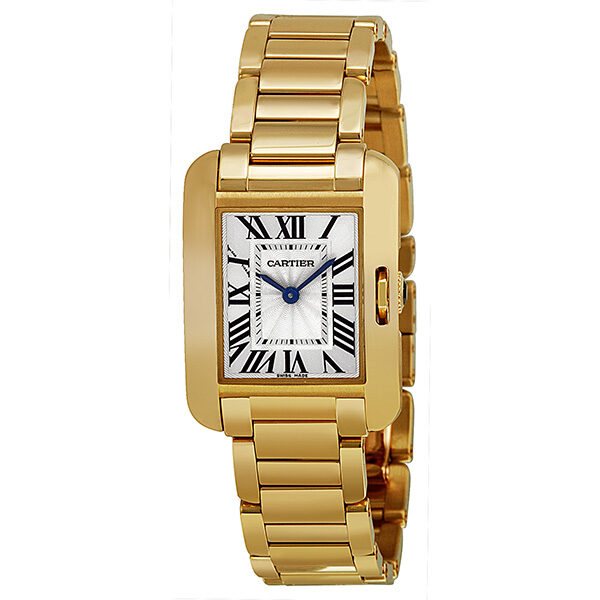 Cartier Tank Anglaise Silver Dial 18kt Yellow Gold Ladies Watch #W5310014 - Watches of America