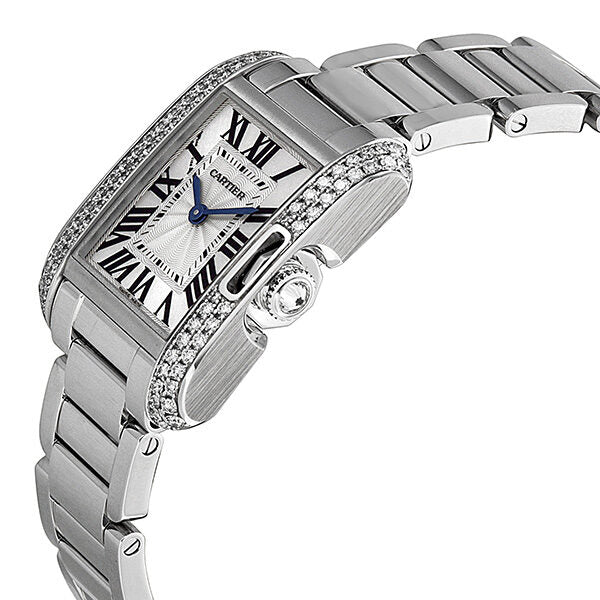 Cartier Tank Anglaise Silver Dial Lacquered Flinque Dial 18kt Rhodiumised White Gold Ladies Watch #WT100008 - Watches of America #2