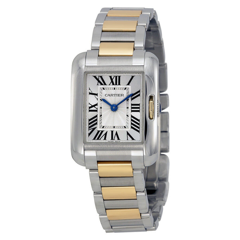 Cartier Tank Anglaise Silver Dial Stainless Steel and 18kt Yellow Gold Ladies Watch #W5310046 - Watches of America