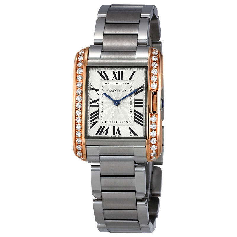 Cartier Tank Anglaise Silver Dial Stainless Steel Watch #W3TA0003 - Watches of America