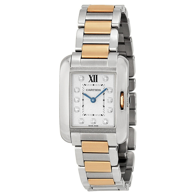 Cartier Tank Anglaise Small Silver Dial Stainless Steel 18kt Rose Gold Ladies Watch #WT100024 - Watches of America