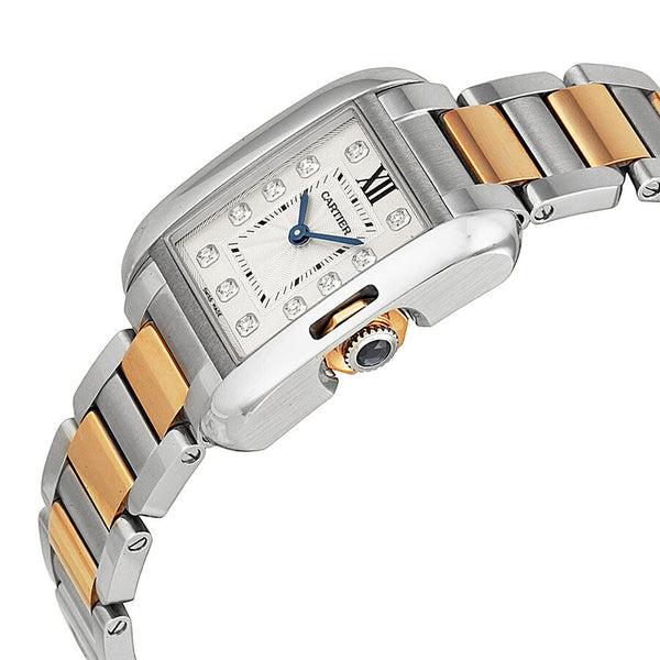 Cartier Tank Anglaise Small Silver Dial Stainless Steel 18kt Rose Gold Ladies Watch #WT100024 - Watches of America #2