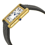 Cartier Tank Solo Silver Dial 18kt Yellow Gold Black Leather Unisex Watch #W5200004 - Watches of America #2