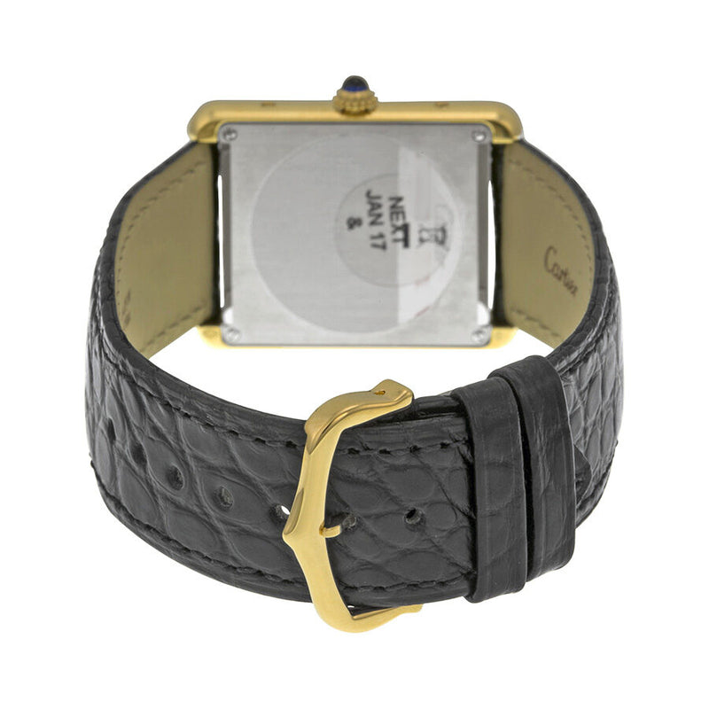 Cartier Tank Solo Silver Dial 18kt Yellow Gold Black Leather Unisex Watch #W5200004 - Watches of America #3