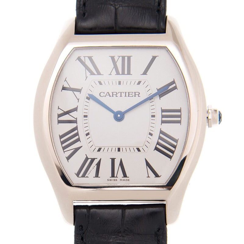 Cartier Tortue Silver Dial 18k White Gold Men's Watch #WGTO0003 - Watches of America