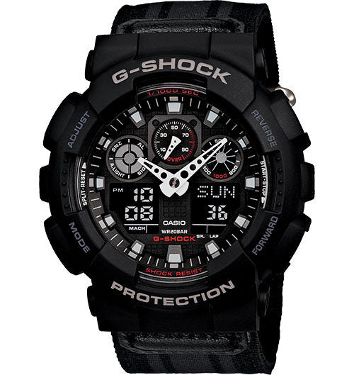Casio G Shock Black Dial Nylon Strap Men's Watch #GA100MC-1ACR - Watches of America