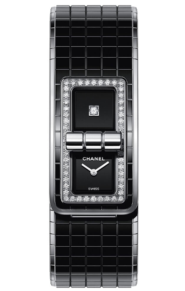 Chanel Code Coco Black Diamond Dial Ladies Steel and Ceramic Watch #H5148 - Watches of America