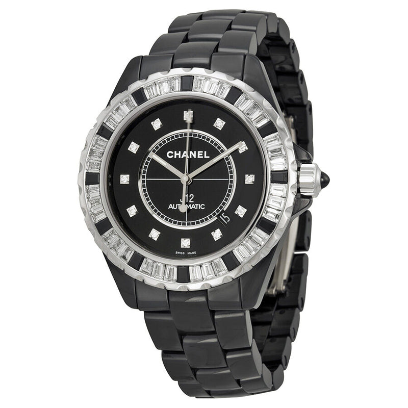Chanel J12 Automatic Black Diamond Dial Black Ceramic Men's Watch #H2024 - Watches of America