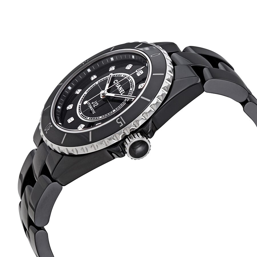 Chanel J12 Automatic Diamond Black Dial Ladies Watch H5702 – Watches of  America
