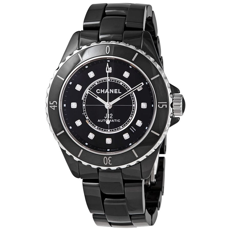 Chanel J12 Automatic Diamond Black Dial Ladies Watch #H5702 - Watches of America