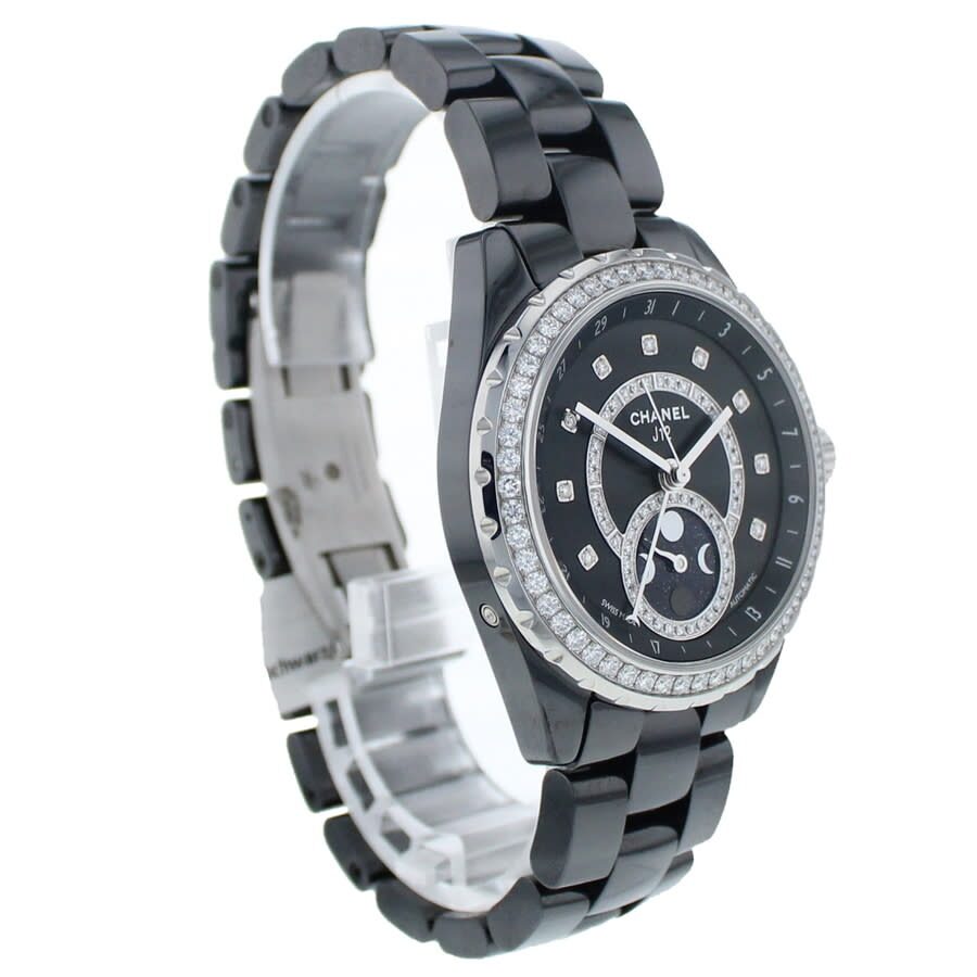 Chanel J12 Black Dial Diamond Black Ceramic Automatic Ladies Watch H3407 –  Watches of America
