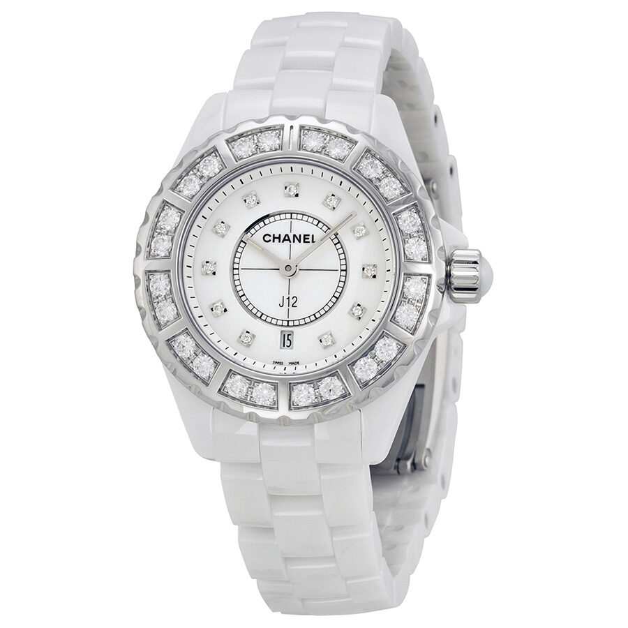 Chanel J12 Diamond Bezel White Ceramic Ladies Watch H2429 – Watches of  America