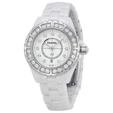 Chanel J12 Diamond Bezel White Ceramic Ladies Watch #H2429 - Watches of America