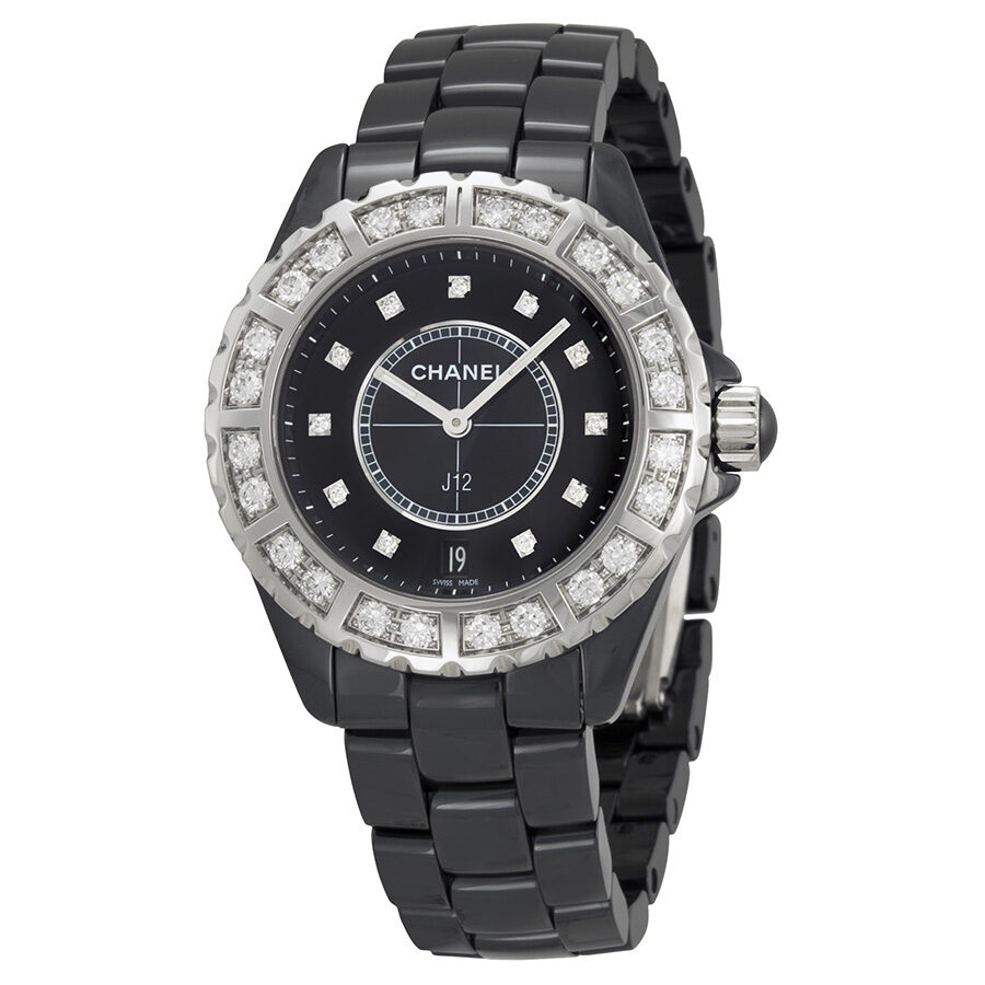 Chanel J12 Diamond Dial Black Ceramic Quartz Unisex Watch H2428