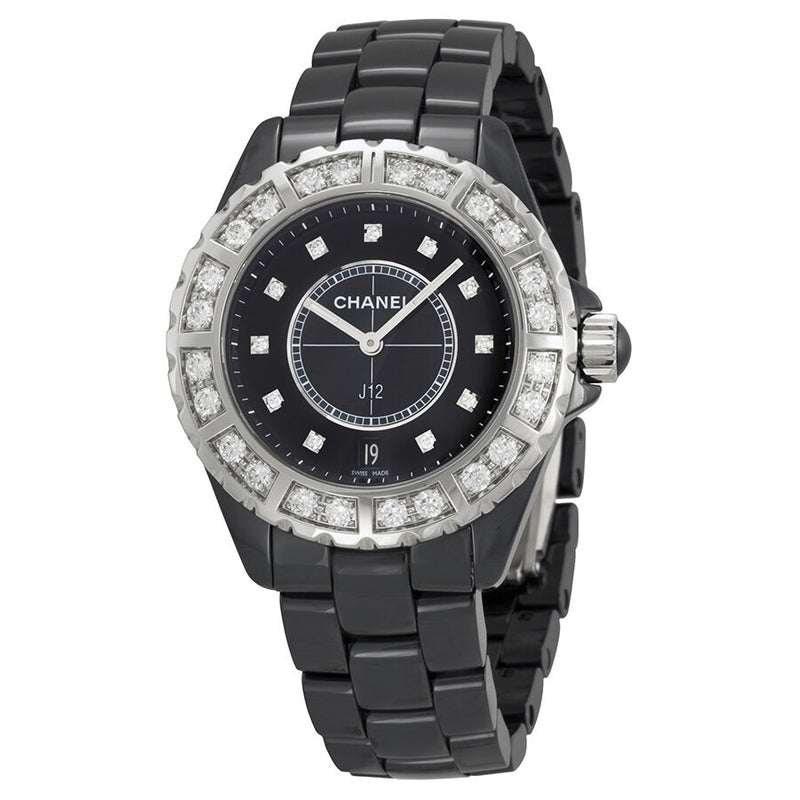 Chanel J12 Diamond Dial Black Ceramic Quartz Unisex Watch #H2428 - Watches of America