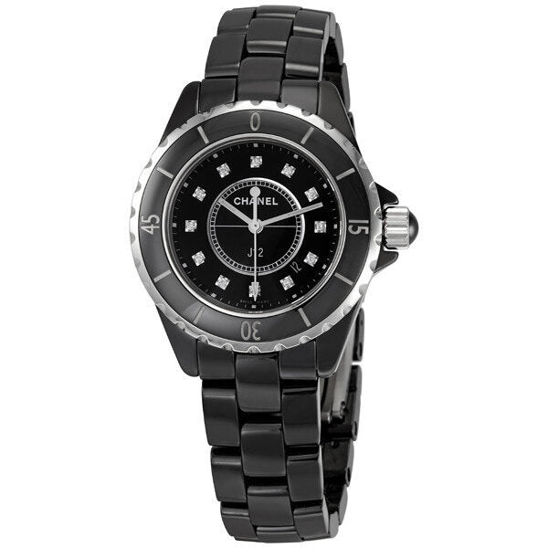 Chanel J12 Diamonds Black Ceramic Ladies Watch #H1625 - Watches of America