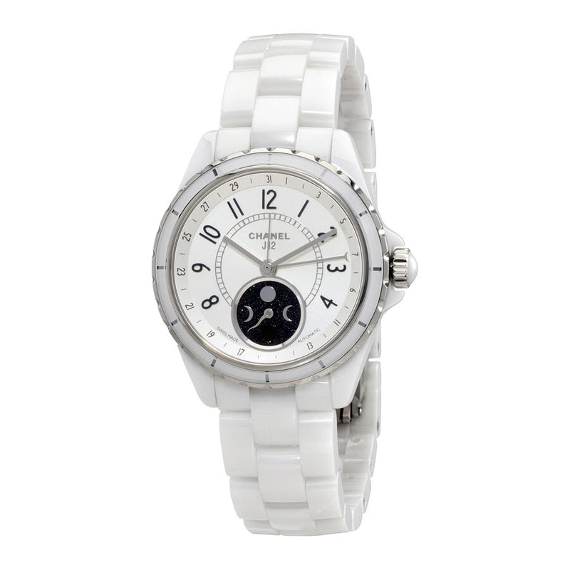 Chanel J12 Moon Phase Mother of Pearl Dial White Ceramic Ladies Watch #H3404 - Watches of America