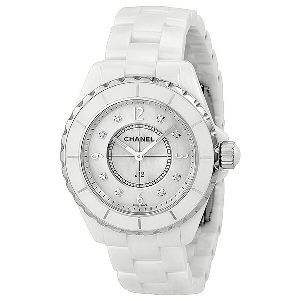 Chanel J12 Mother of Pearl Diamond Dial White Ceramic Unisex Watch #H3214 - Watches of America