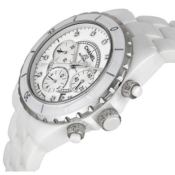 Chanel J12 White Ceramic Diamond Dial Chronograph Unisex Watch #H2009 - Watches of America #2