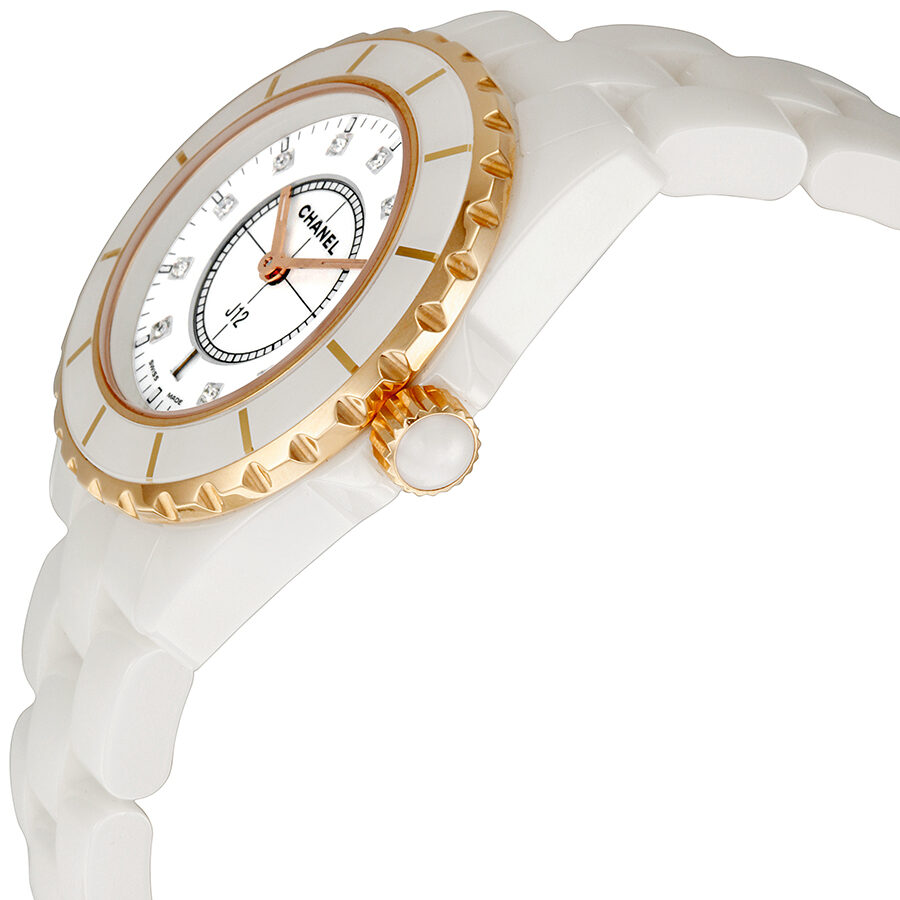 Chanel Watch White Ceramic J12, Diamond Dot Hour Markers, Box and