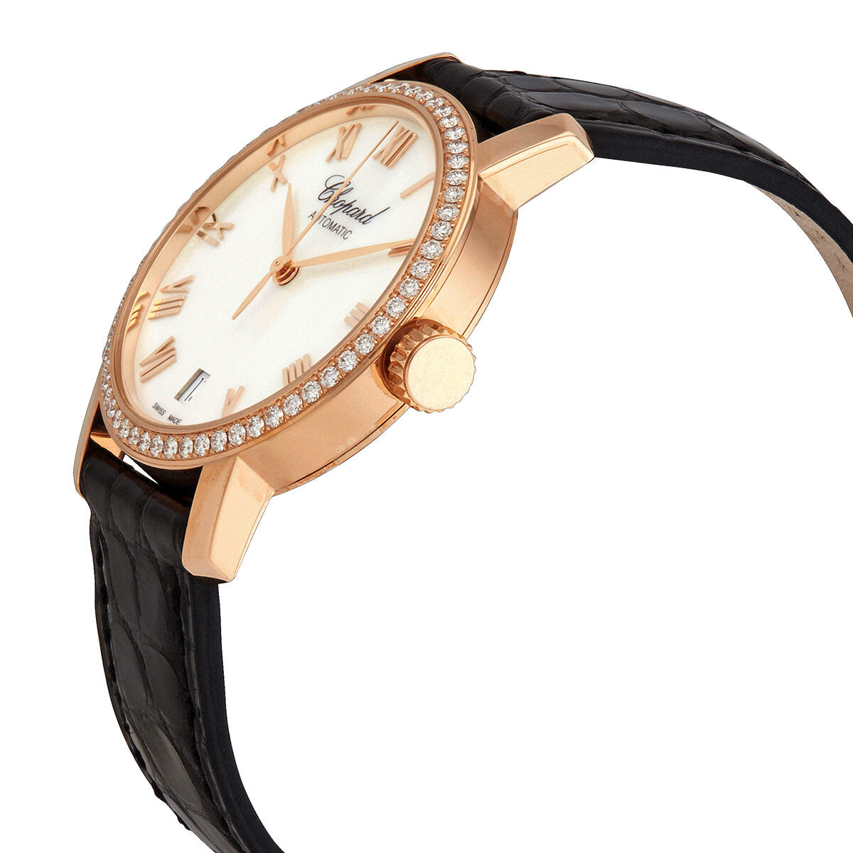 Chopard Classic 18kt Rose Gold Diamond White Mother of Pearl Dial