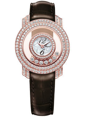 Chopard Happy Diamonds 18 kt Rose Gold Brown Leather Ladies Watch #209245-5001 - Watches of America
