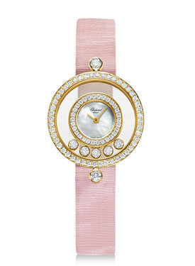 Chopard Happy Diamonds Mother of Pearl Dial Pink Fabric Strap Ladies Watch #203957-0001 - Watches of America