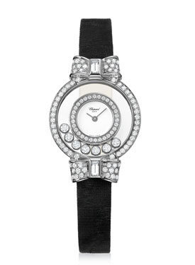 Chopard Happy Diamonds White Dial Black Fabric Strap Ladies Watch #205020-1001 - Watches of America