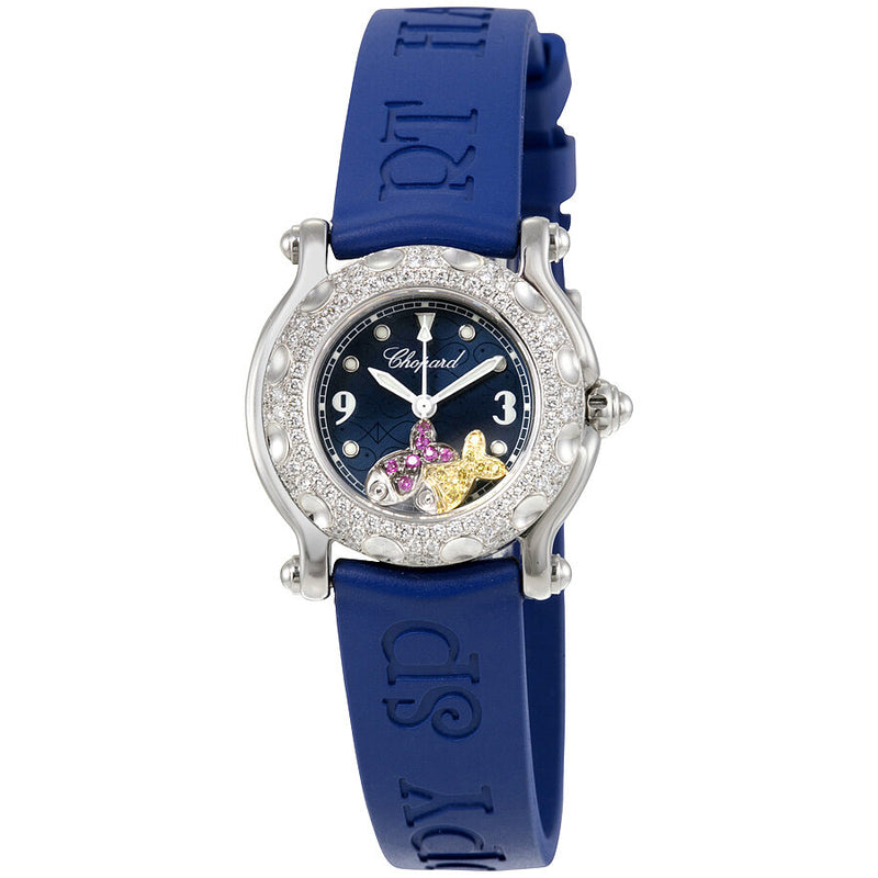 Chopard Happy Fish Blue Dial Blue Leather Ladies Watch #278924-2001 - Watches of America