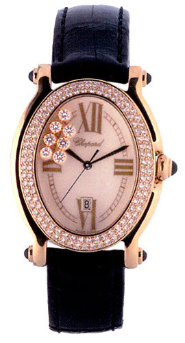 Chopard Happy Sport Diamond 18k Yellow Gold Black Ladies Watch #277012-0004 - Watches of America