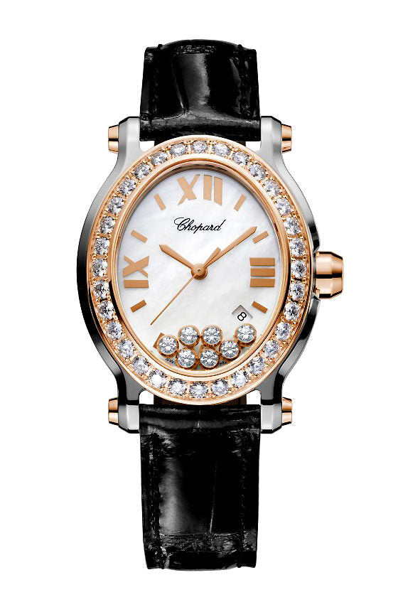 Chopard Happy Sport Floating Diamonds 18 kt Rose Gold Bezel Ladies Watch #27/8546-6002 - Watches of America