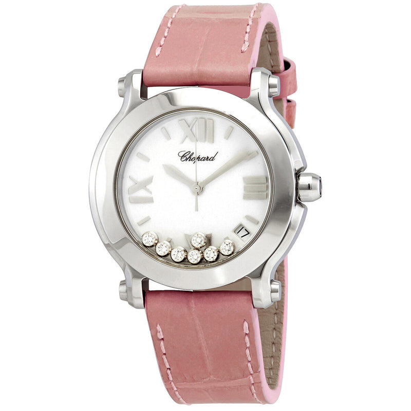 Chopard Happy Sport II 7 Floating Diamond White Dial Ladies Watch #278475-3001 PINK - Watches of America