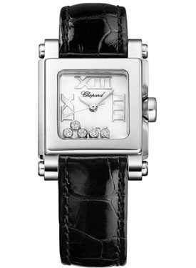 Chopard Happy Sport II Diamond White Dial Black Leather Ladies Watch #278516-3001 - Watches of America