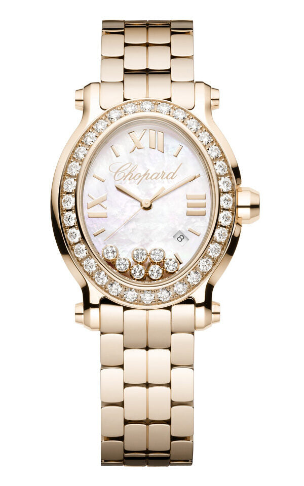 Chopard Happy Sport Mother of Pearl Diamond Dial Rose Gold Ladies Watch #275350-5004 - Watches of America