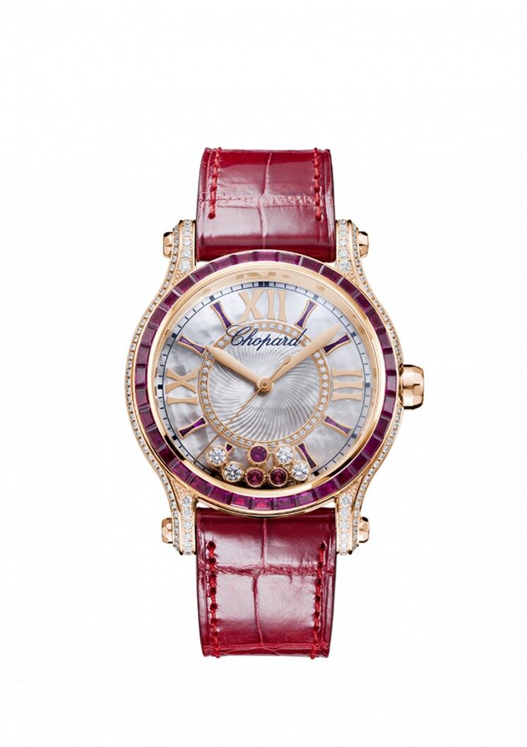 Chopard Happy Sport Mother of Pearl with Diamonds and Rubies Dial Ladies Watch #274891-5004 - Watches of America