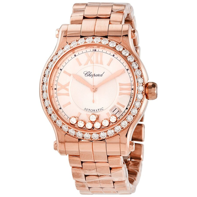 Chopard Happy Sport Silver Guilloche Dial 18 Carat Rose Gold Ladies Watch #274808-5004 - Watches of America