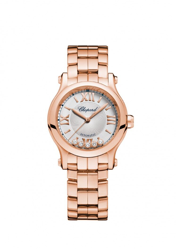 Chopard Happy Sport Silver Tone Dial 18 Carat Rose Gold Ladies Watch #274893-5003 - Watches of America