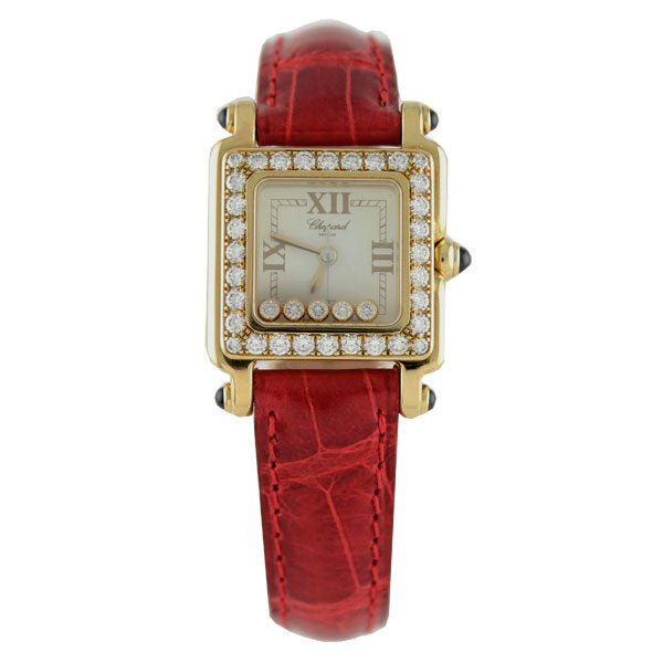 Chopard Happy Sport White Dial 18kt Yellow Gold Ladies Watch #276850-2311 - Watches of America