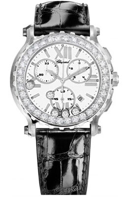 Chopard Happy Sport White Dial Chronograph Diamond Ladies Watch 288506-2001#28/8506-2001 - Watches of America